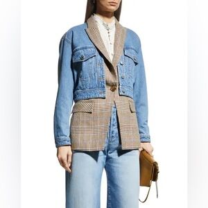 NWT Veronica Beard Keaton Plaid Denim Combo Dickey Jacket Size Small Two Piece